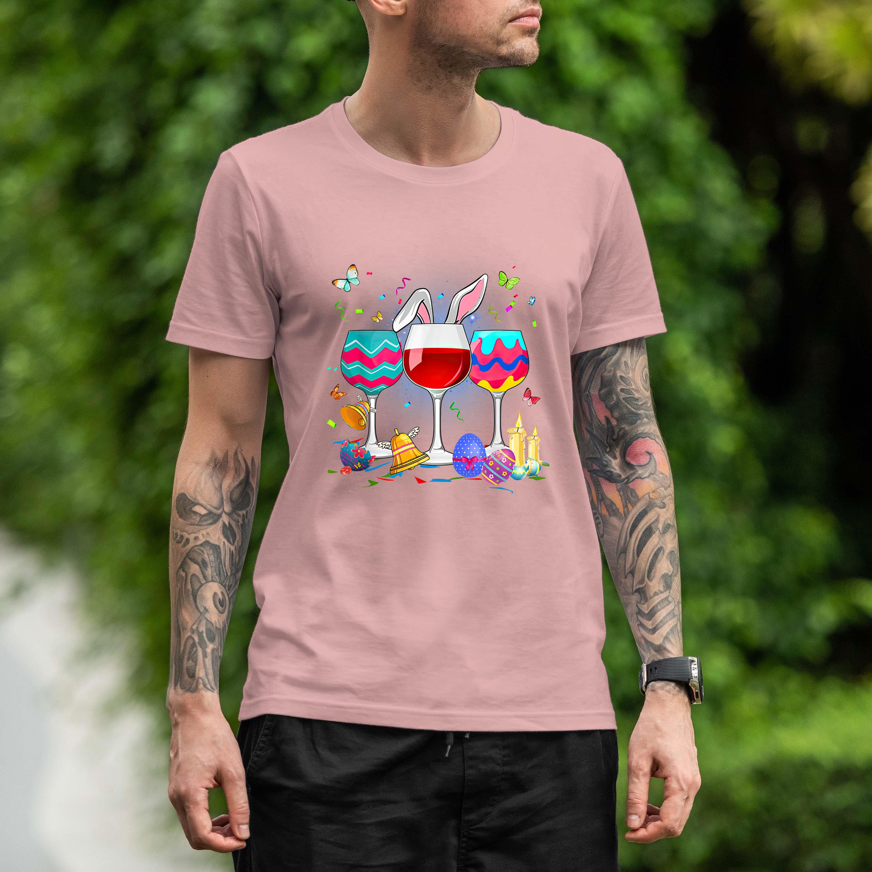 Funny Wine Glasses Bunny Eggs Happy Easter Day Drink Team Shirt 